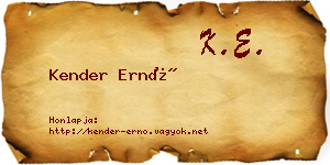 Kender Ernő névjegykártya